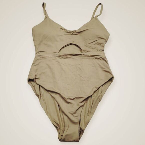 Andie Swim The Samoa One Piece Swimsuit in Olive Tan Cutout Keyhole Size L NWT - Picture 4 of 8